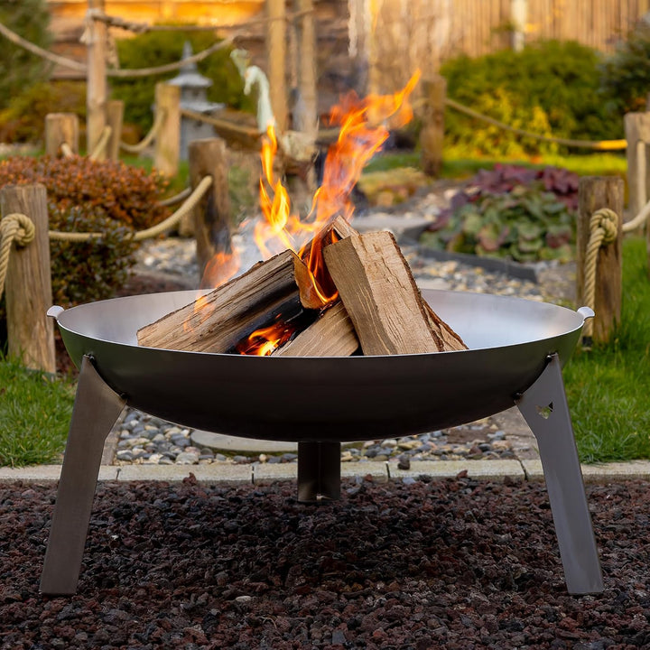 FENNEK Feuerschale 3 Pod | Grosse Feuerstelle aus massivem 2,0 mm Stahl | Ø 65 cm | Für Garten, Terr