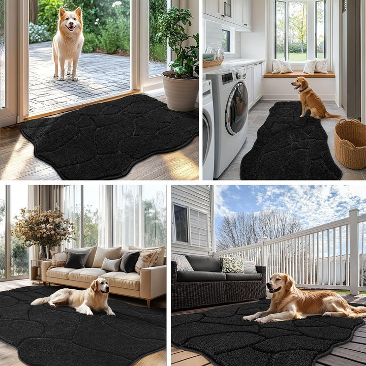 Fussmatte Innen Weicher 60 x 90 cm, rutschfeste Waschbar Türmatte Schwarz, Schmutzfangmatte Sauberla