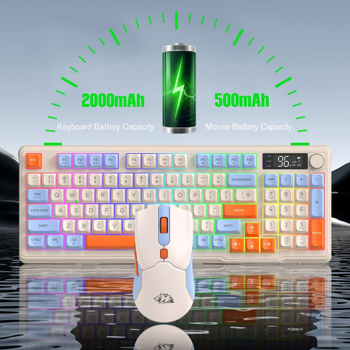 ZIYOU LANG×FREEWOLF T96 Kabelloses Gaming-Tastatur- und Maus-Set, BT/2,4 GHz, Smart Display und Knop