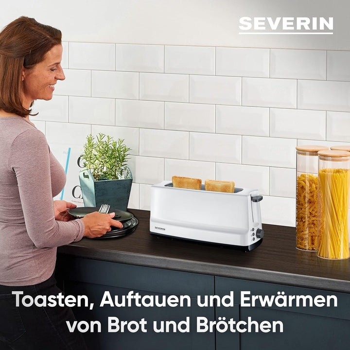 SEVERIN Automatik-Langschlitztoaster, Automatik-Toaster mit Brötchenaufsatz, Edelstahl Toaster zum T