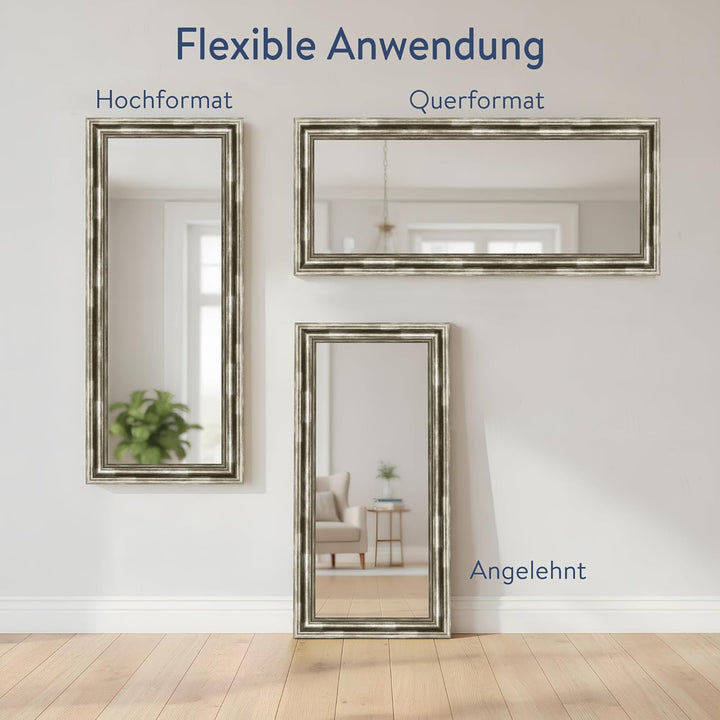 WANDStyle Spiegel Barock und Antik I Aussenmass: 40x100cm I Farbe: Silber I silberner Wandspiegel au