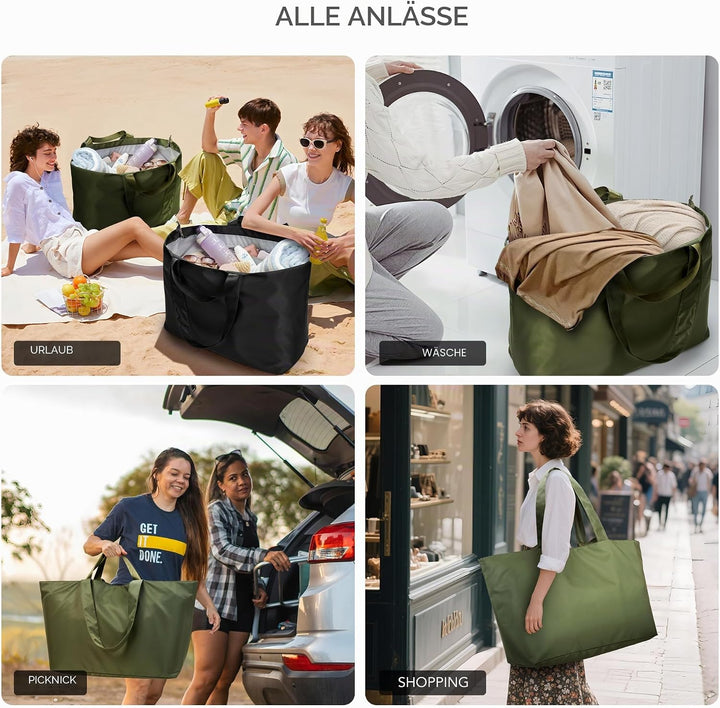 KALIDI Faltbare Shopper Reisetasche Strandtasche XXL,60L Extra grosse Holdall Weekender Gym Tasche m