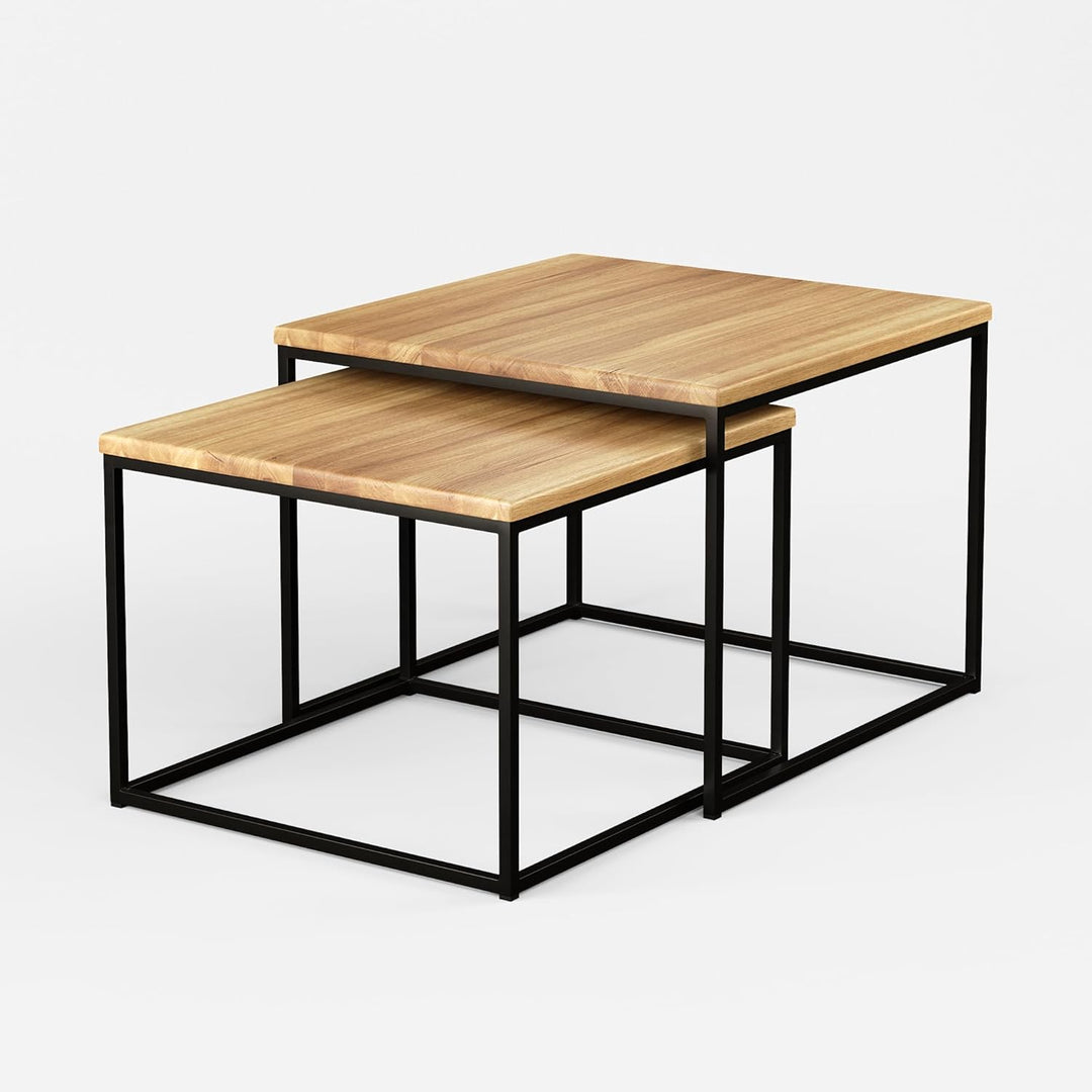 Original BestLoft® 2er-Set Couchtisch Twinsburg aus edler Eiche Industriedesign (Eiche Hell Natur +