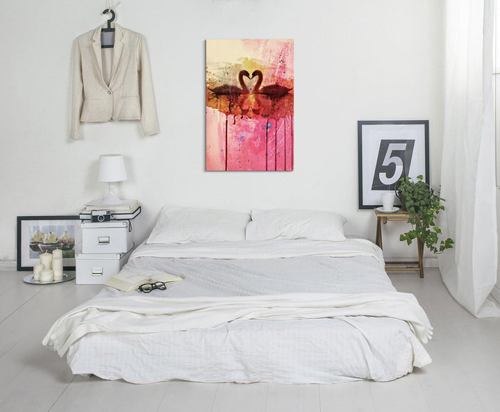 Paul Sinus Art Loving Swans 90x60cm Wandbild Aquarell Kunstbild Malerei Leinwandbild Fotoleinwand