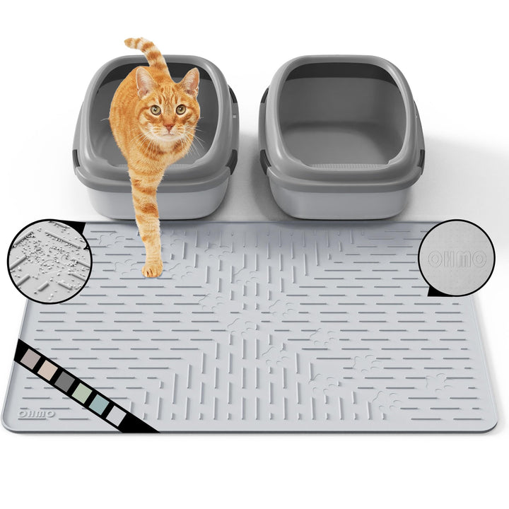 OHMO Katzenklo Matte aus Premium-Silikon 80x60cm Gross, Wasserdicht und BPA-Frei Katzenstreu Matte,
