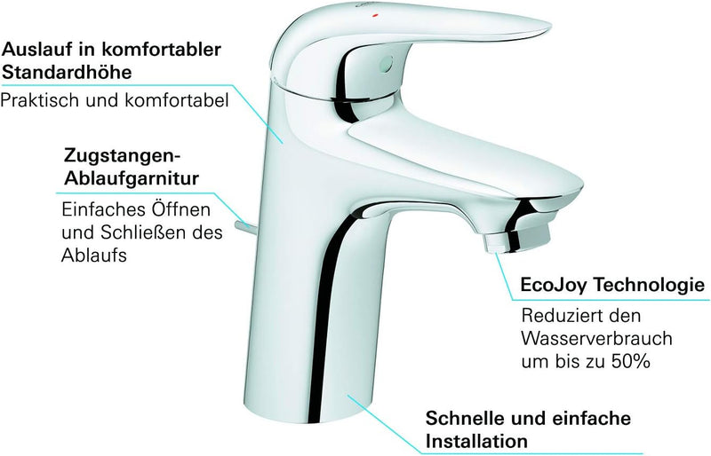 Grohe Einhand-Waschtischbatterie, DN 15 S-Size, 1 Stück, 23707003, Chrom