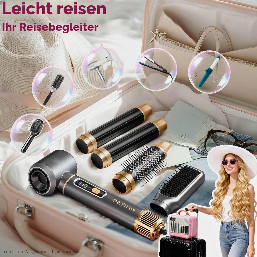 Multistyle 5-in-1 Warmluftbürste,Haartrockner mit abnehmbaren Köpfen &amp; ablesbarem Display (Stylingbü