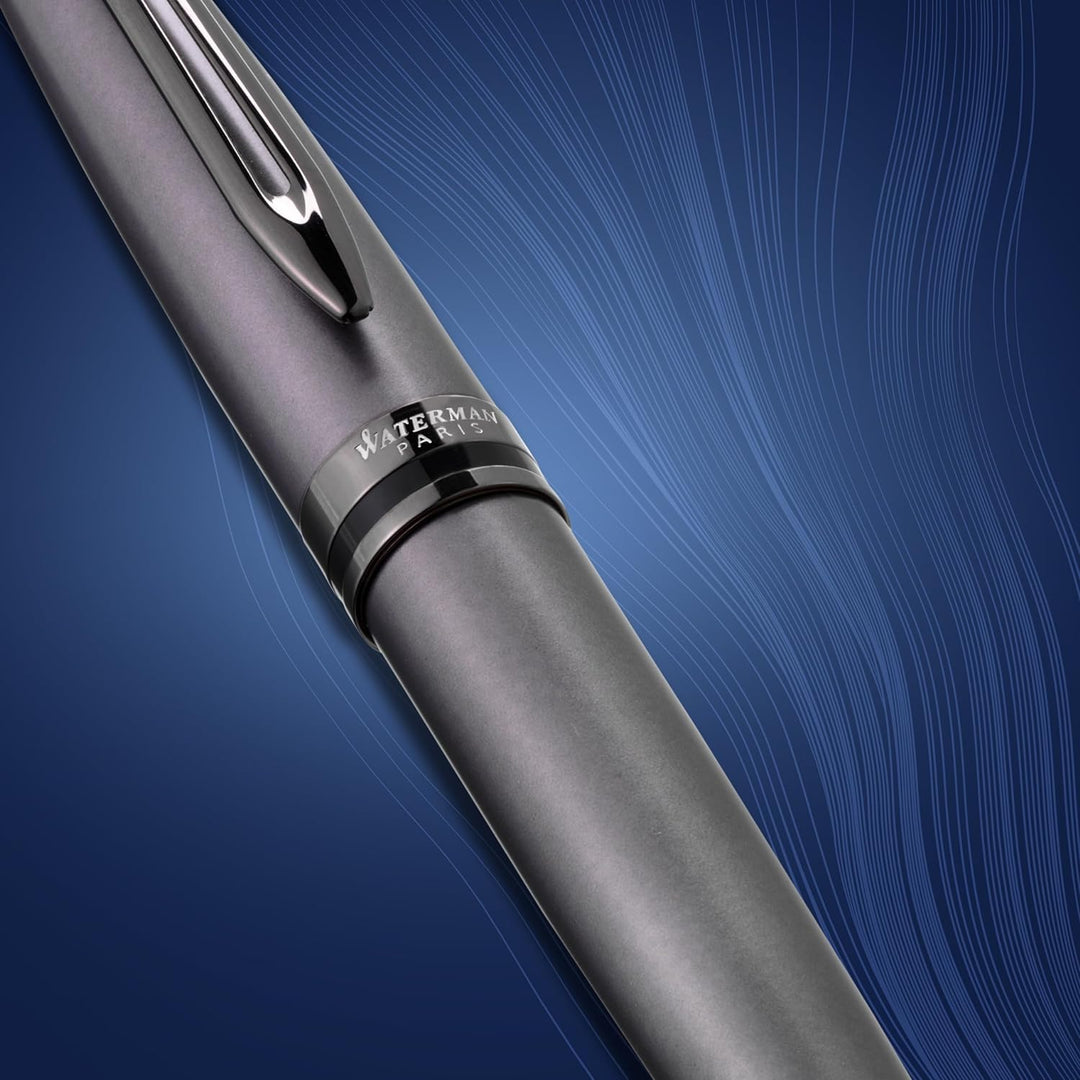 Waterman Expert Kugelschreiber | Silberfarbene Metallic-Lackierung mit Ruthenium-Zierteilen | Mittle