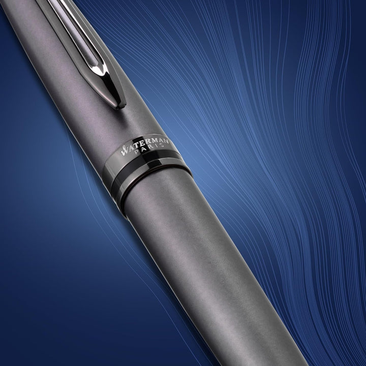 Waterman Expert Kugelschreiber | Silberfarbene Metallic-Lackierung mit Ruthenium-Zierteilen | Mittle