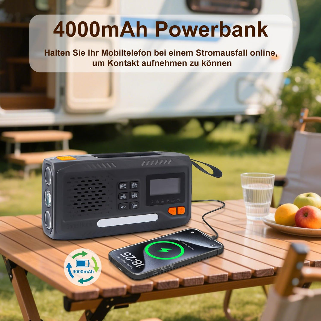 Notfallradio, Kurbelradio, FM/DAB+/DAB tragbares Solarradio mit 4000mAh Powerbank, Telefon-Ladegerät