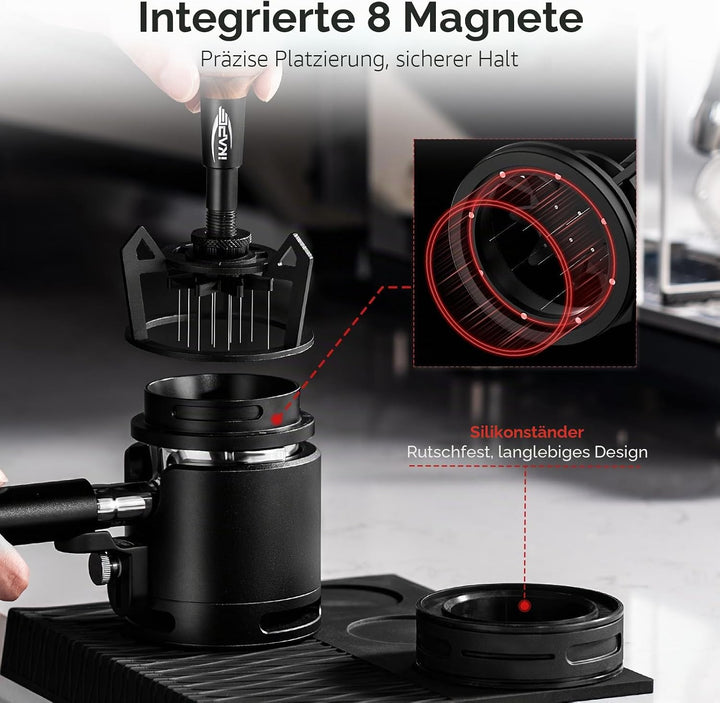IKAPE Espresso Coffee V3 WDT Werkzeug, 54-mm-Rührlöffel, ausgestattet mit 8-Nadel-Rührlöffel, Einste