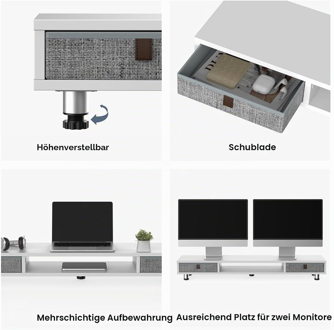Fenge Dual Monitorständer mit 2 Schublade Grosser Bildschirmständer für PC Laptop TV, Höhenverstellb