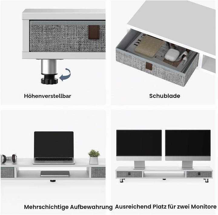 Fenge Dual Monitorständer mit 2 Schublade Grosser Bildschirmständer für PC Laptop TV, Höhenverstellb