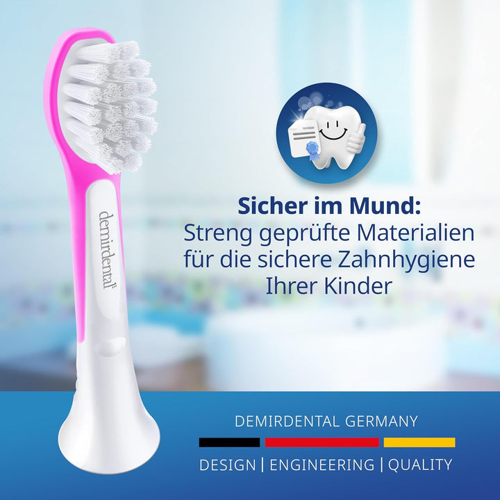 demirdental Kinder Ersatzbürsten passend für Philips Sonicare Kids, Compact Mini Bürstenköpfe für 3-