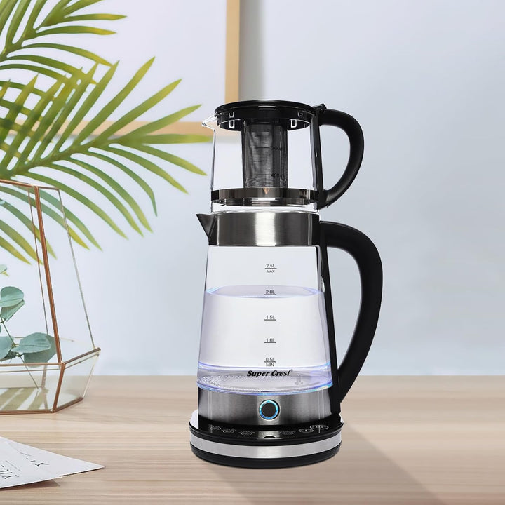 Elektrischer Wasserkocher, 2.5L Teekocher mit 1L Kleiner mit Temperatureinstellung und Edelstahlsieb