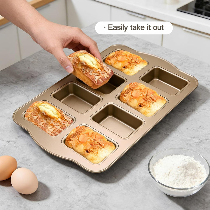8 Mini-Kastenformen, Kastenform, antihaftbeschichtet, Karbonstahl, Backform zum Backen, Gold (1 Set)