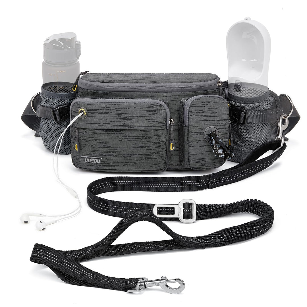 TUDEQU Hand Free Dog Leash with Waist Pack DUNKELGRAU, DUNKELGRAU