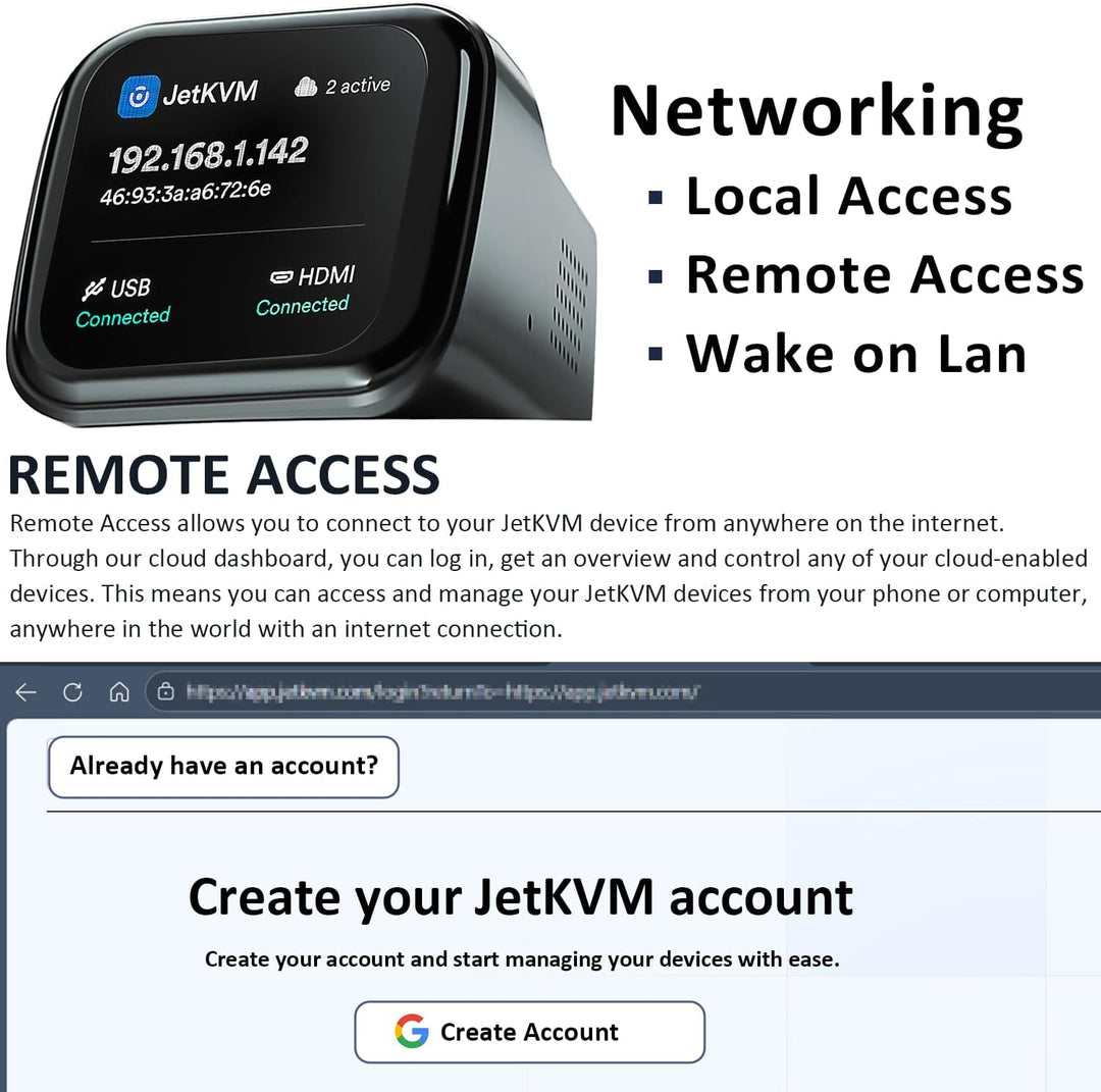 SZ JetKVM KVM Over IP Computer Remotely Control, IPKVM Open-Source Touchscreen LCD für IP/MAC/HDMI/U