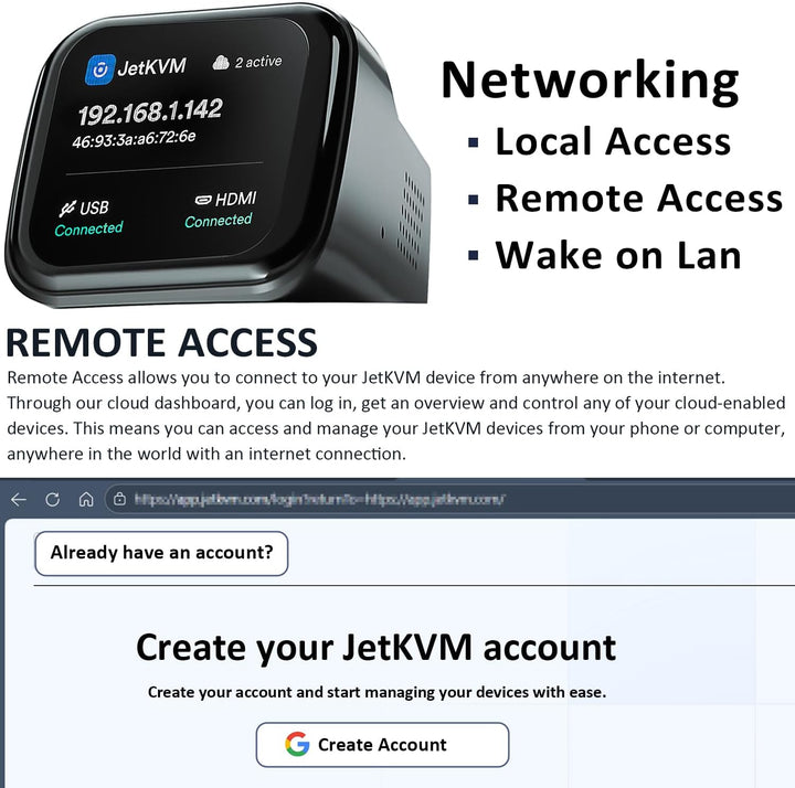 SZ JetKVM KVM Over IP Computer Remotely Control, IPKVM Open-Source Touchscreen LCD für IP/MAC/HDMI/U