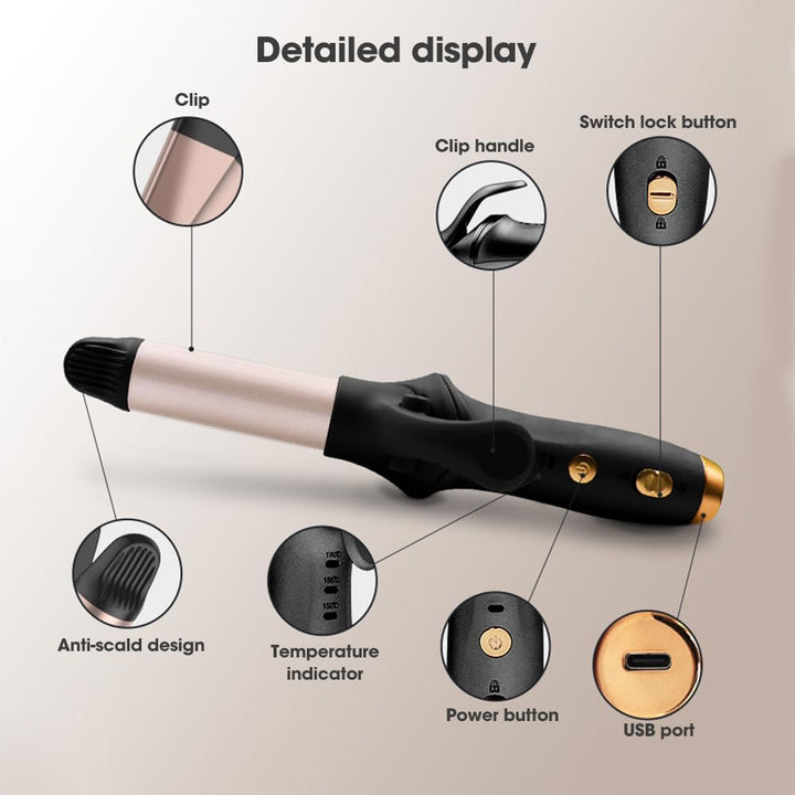 Kabelloser Lockenstab, 21,5 mm Reise Mini Hair Curler, USB Wiederaufladbar Lockenstab mit 3 Einstell