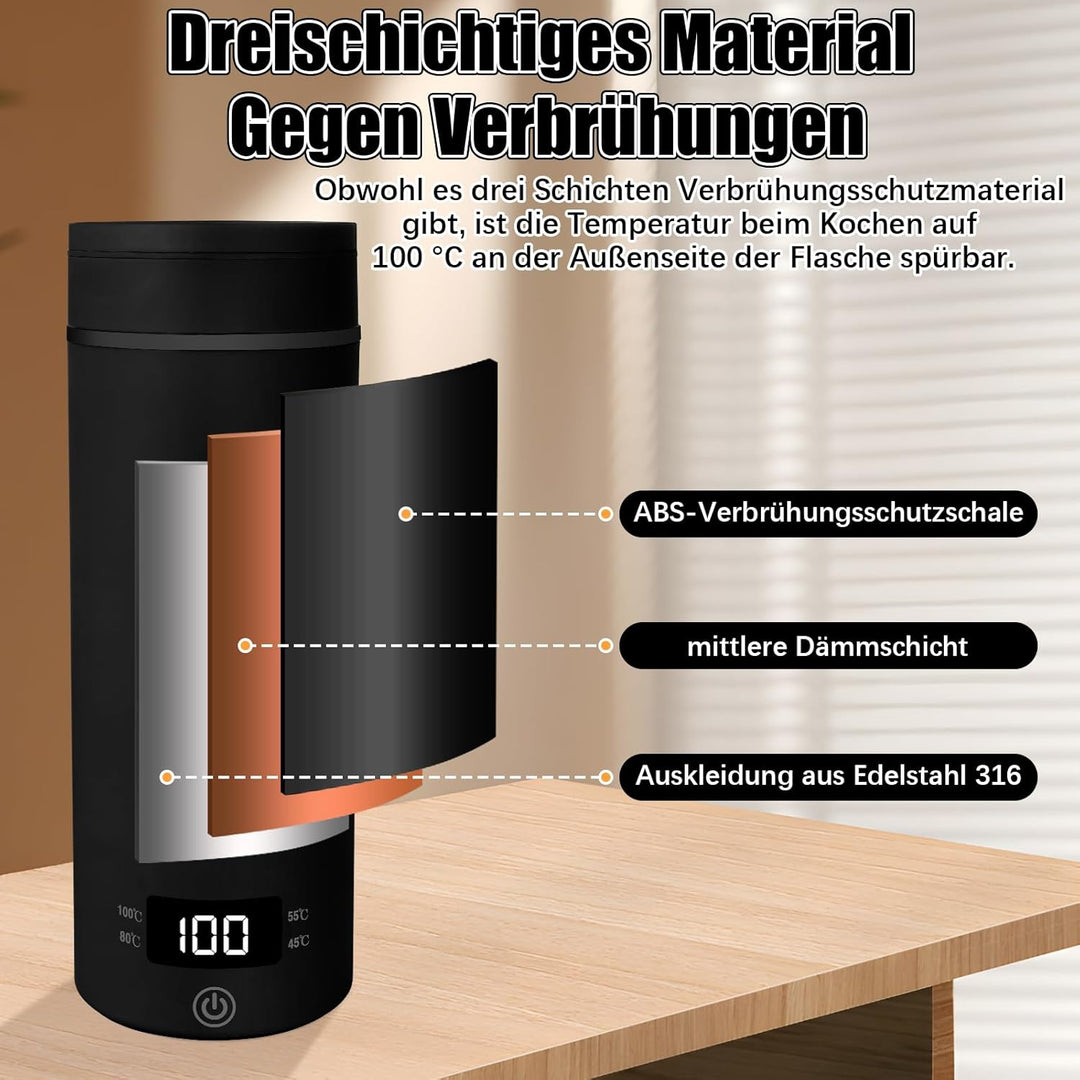 Reise Wasserkocher Klein Elektrische, 500ML/300W Tragbarer Wasserkocher Mini Wassertasse Edelstahl 3
