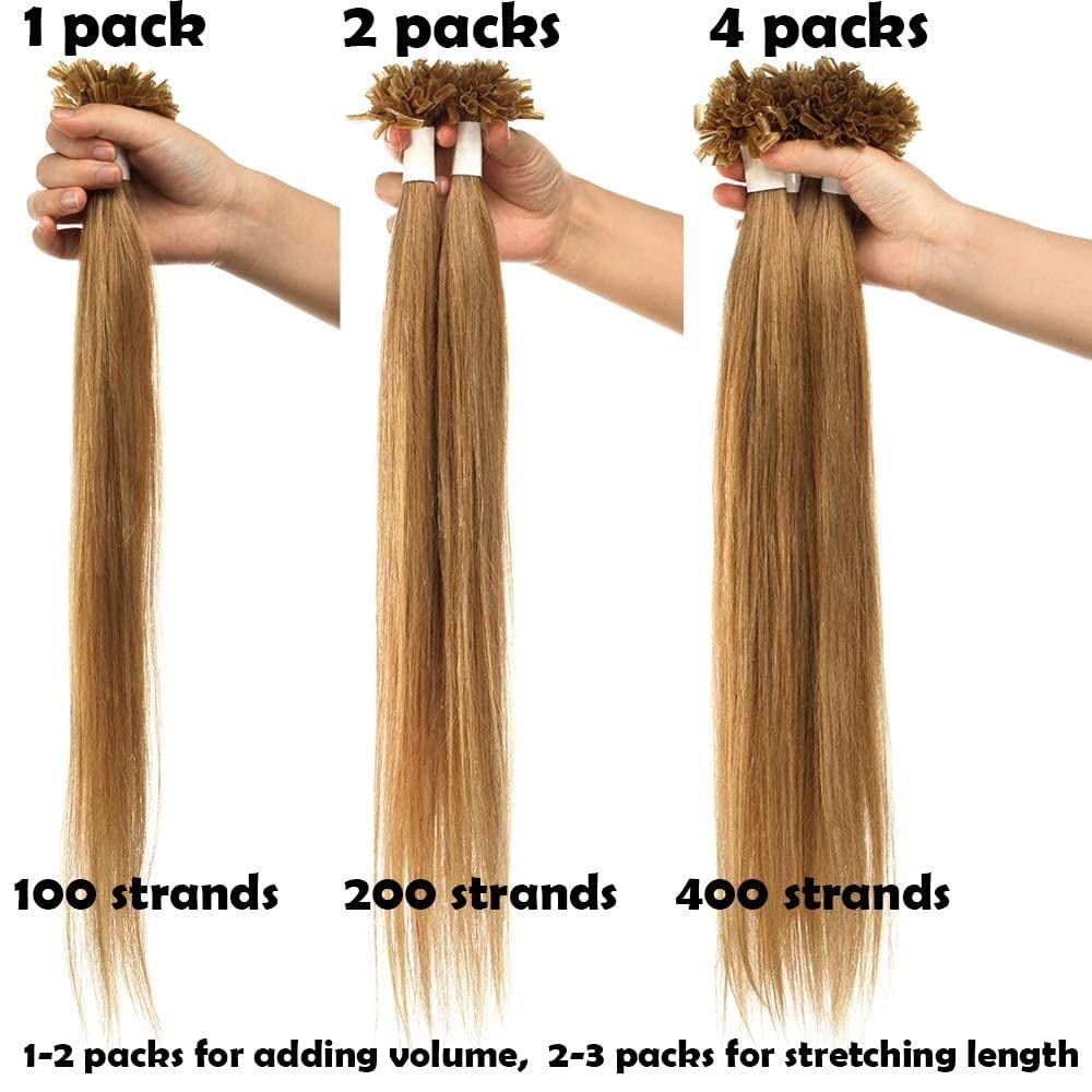 SEGO U Tips Extensions Echthaar Bondings 0.5g/Strähnen Keratin Haarverlängerung Glue 100 Strähnen gl