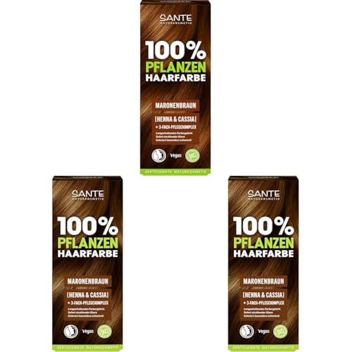 SANTE Naturkosmetik 100% Pflanzenhaarfarbe Pulver 08 Maronenbraun, vegane Haar-Coloration mit Henna