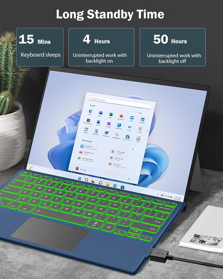 MoKo für Surface Pro 7 Tastatur mit Touchpad, Kompatibel mit Surface Pro 7+/7/6/5/4/3, 7-Farbiger Hi