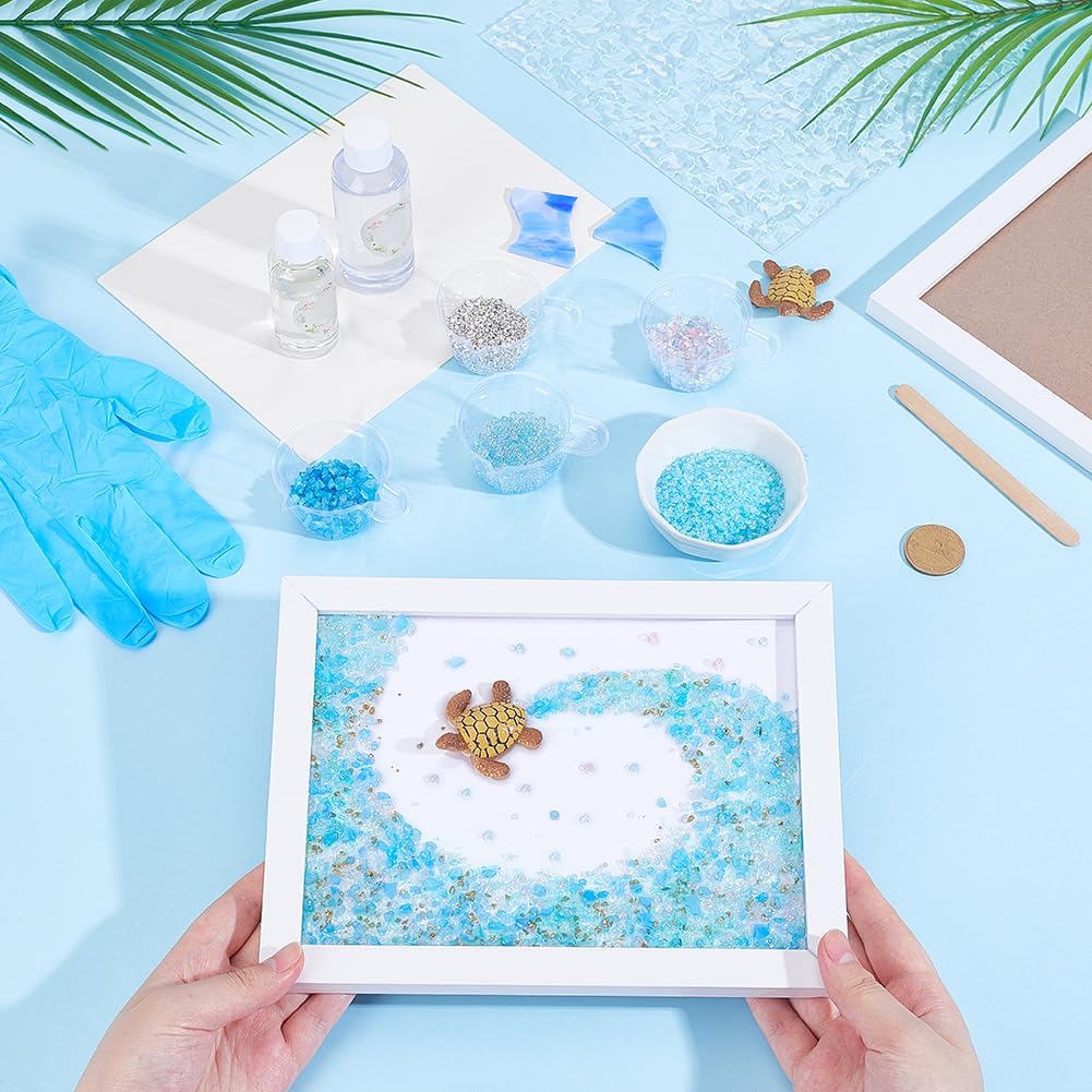 WEBEEDY DIY Resin Seeglas Kunstset Harz Sea Glass Schildkröte Fotorahmen Bastelset Mit Anleitung Für
