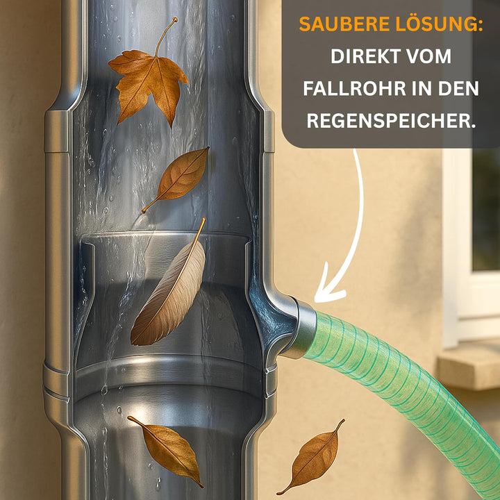 SAREI Schlauchanschlussset für Regenwassersammler | Spiralschlauch 500 mm mit Regentonnendurchführun