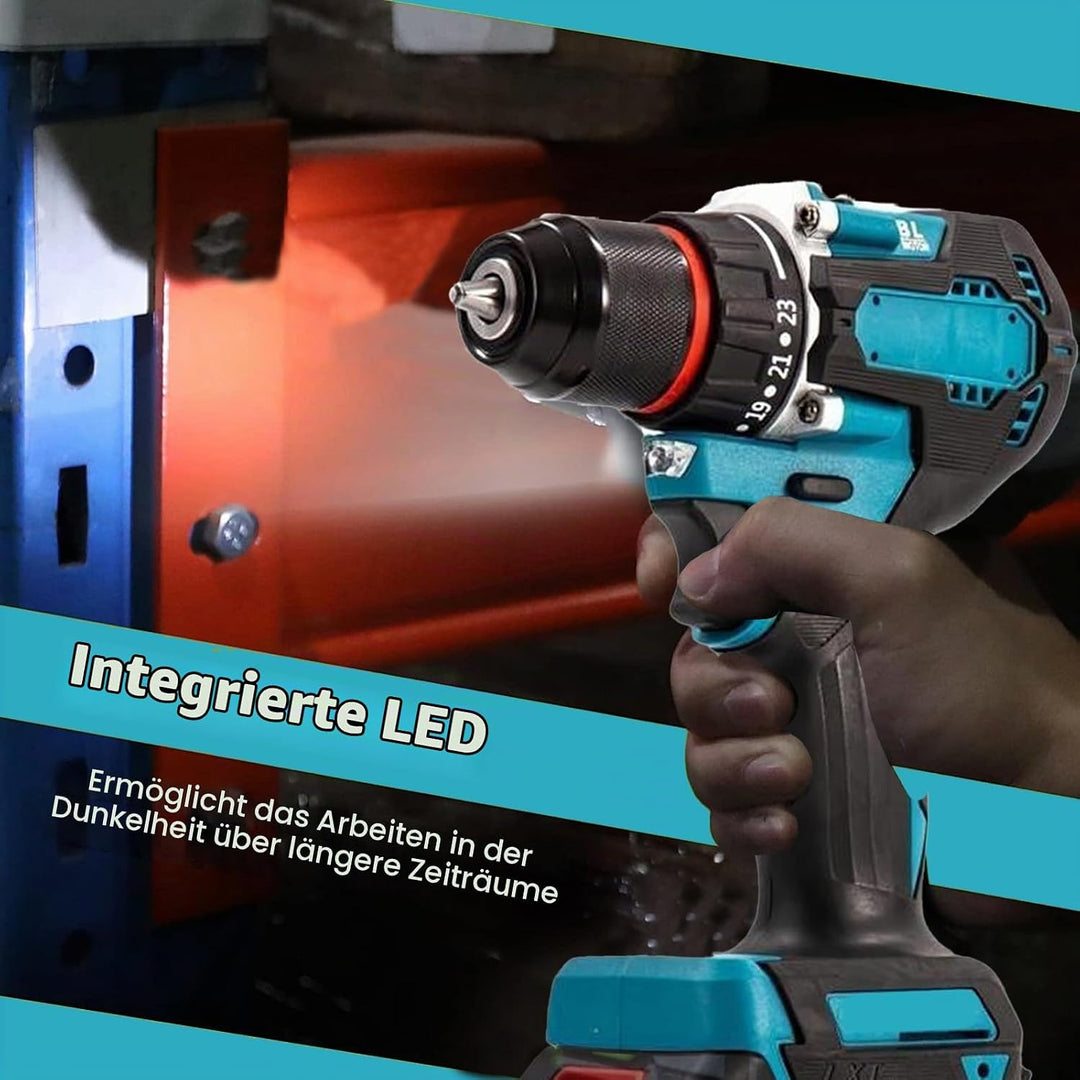 18V Akku Schlagbohrschrauber Set kompatibel mit Makita Akku, Akku Bohrmaschine mit 24tlg Zubehör Dri