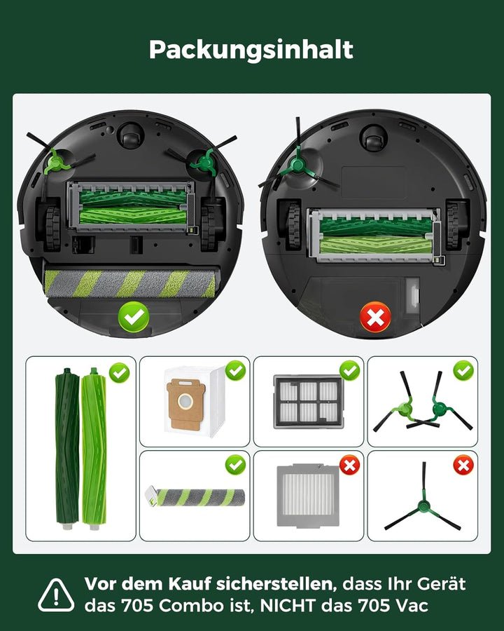 21 Stück Zubehörsets für iRobot Roomba Max 705/706 Combo Robot Staubsauger: 2 Hauptbürste, 2 Rollenw