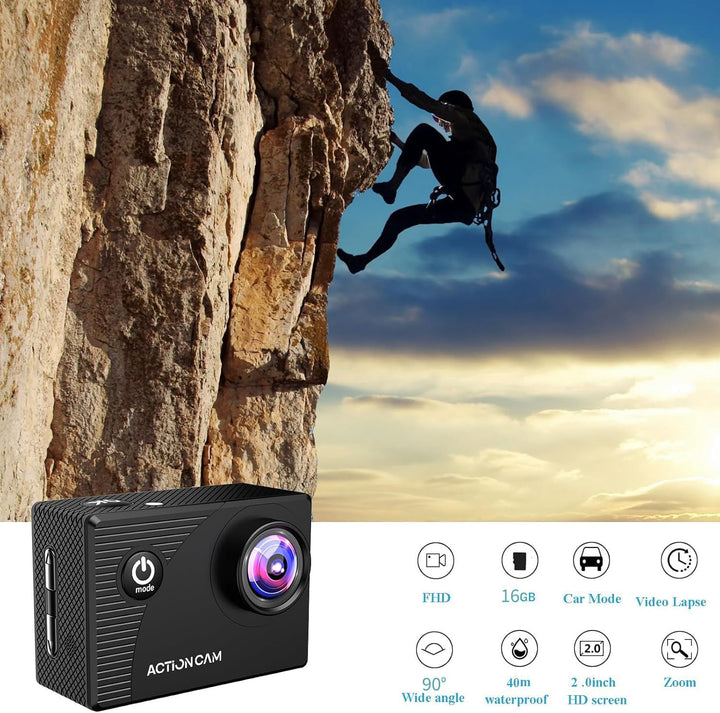 Xilecam Action Camera, Wasserdicht bis 40 Meter mit Langer Akkulaufzeit Schwarz, Schwarz