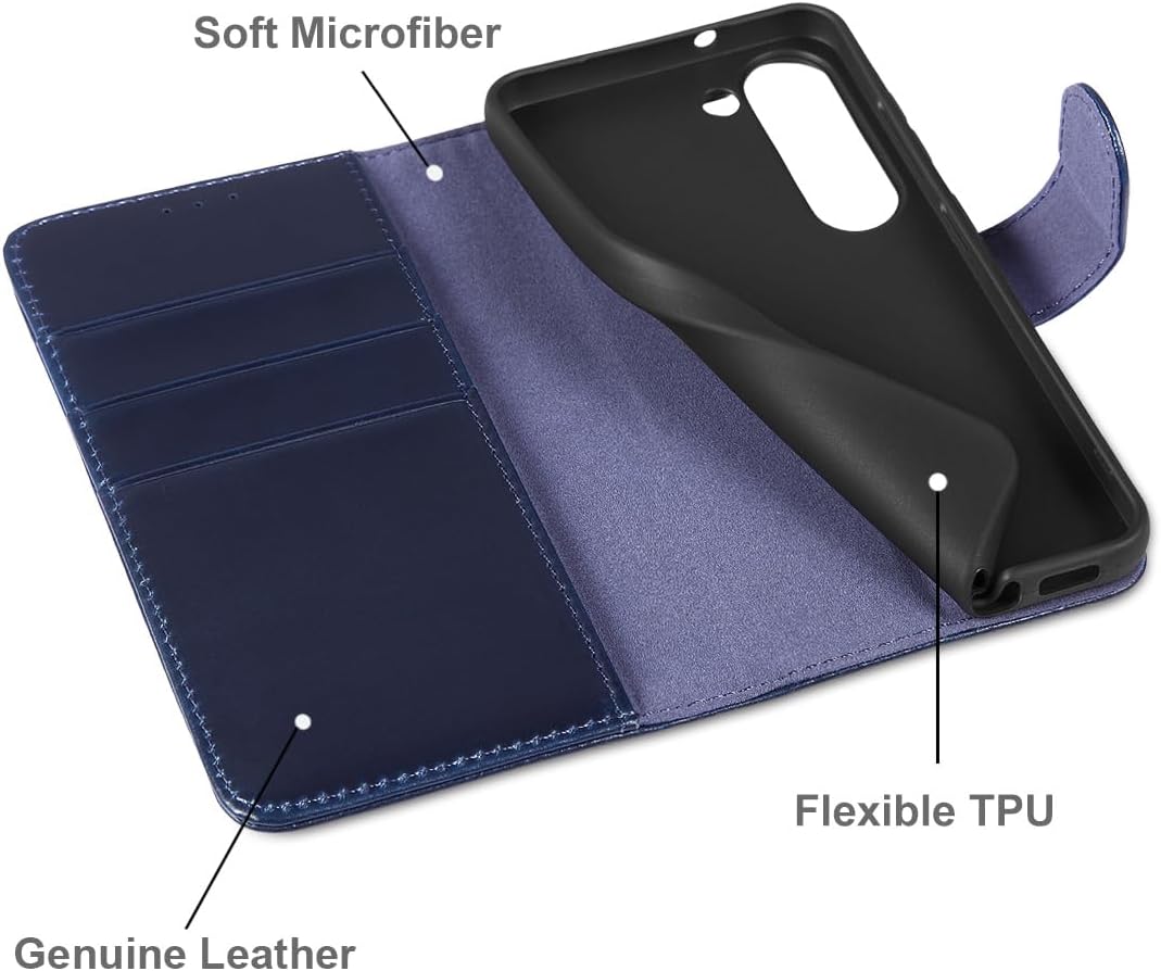 LENSUN Echtleder Hülle für Samsung Galaxy S23, Handyhülle [Echtes Leder][Magnetverschluss][RFID-Schu