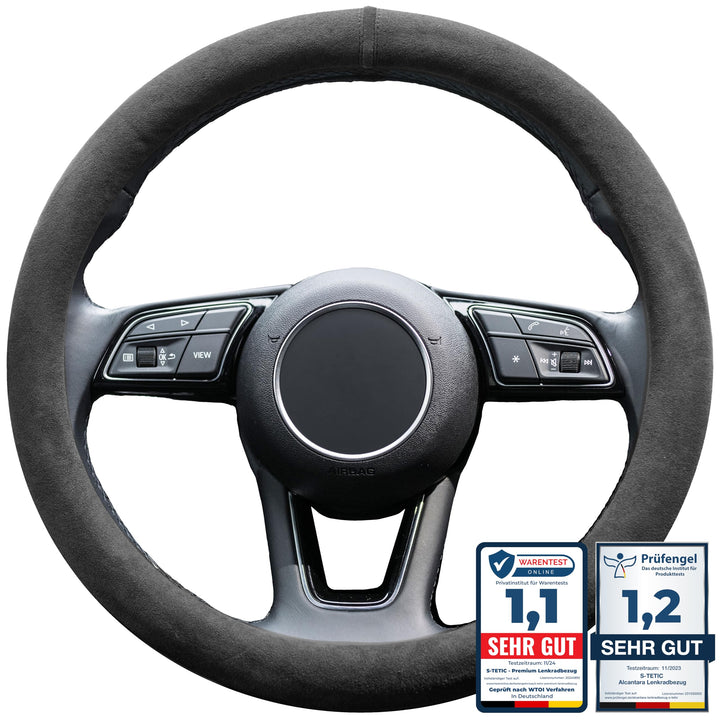 S-TETIC® Premium Lenkradbezug Alcantara® | Echtes Alcantara | Schwarze 12-Uhr Markierung | Universal