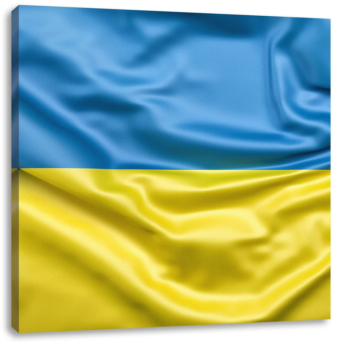 Pixxprint Ukraine Flagge als Leinwandbild Quadratisch| Grösse: 60x60 cm | Wandbild | Kunstdruck | fe