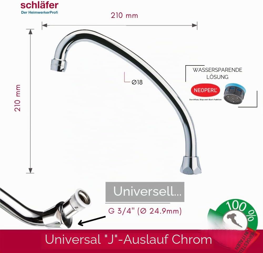 Schläfer 400811 | HU-Auslauf für Stand- und Wandarmatur | 200 mm | HU-Rohrauslauf mit Mischdüse M22,