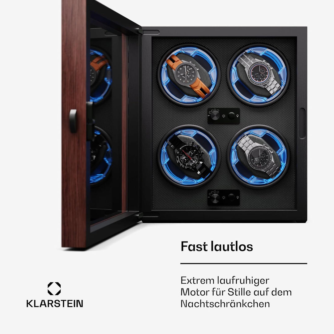 Klarstein Uhrenbeweger für Automatikuhren, Automatik-Uhrenbeweger für 4 Uhren mit Acryl-Tür, Automat