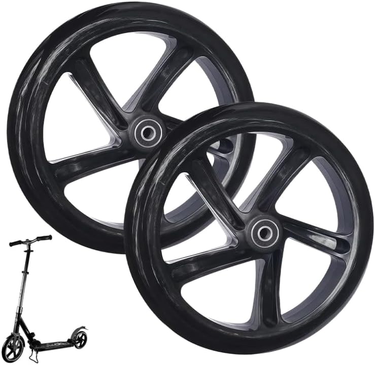 2 Stück 200mm Scooter Rollen, Ersatzreifen ScooterRäder mit ABEC-9 Lager, Anti-Rutsch Roller Räder,