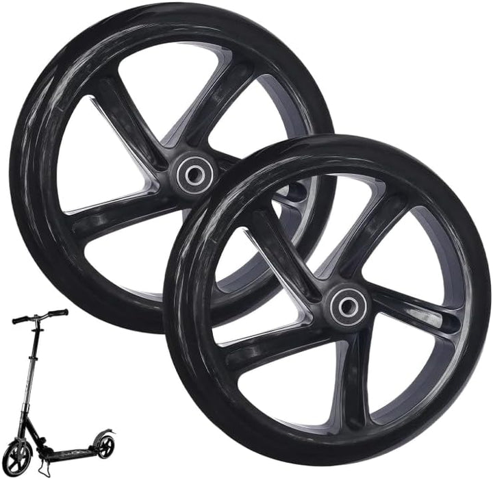2 Stück 200mm Scooter Rollen, Ersatzreifen ScooterRäder mit ABEC-9 Lager, Anti-Rutsch Roller Räder,