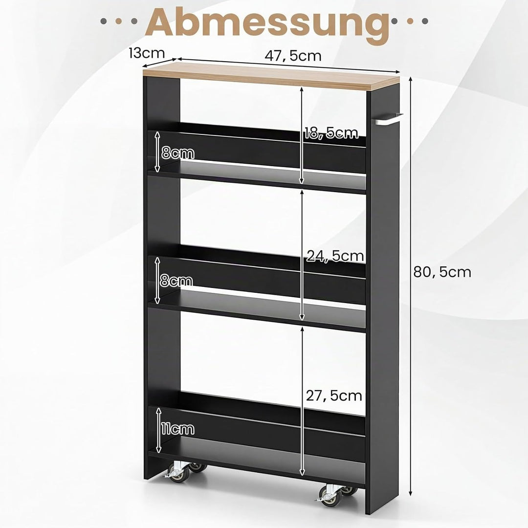 COSTWAY Nischenwagen 13cm breit, 4 Etagen Küchenwagen schmal, Nischenregal auf Rollen, Servierwagen