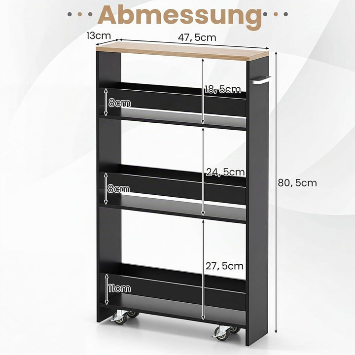 COSTWAY Nischenwagen 13cm breit, 4 Etagen Küchenwagen schmal, Nischenregal auf Rollen, Servierwagen