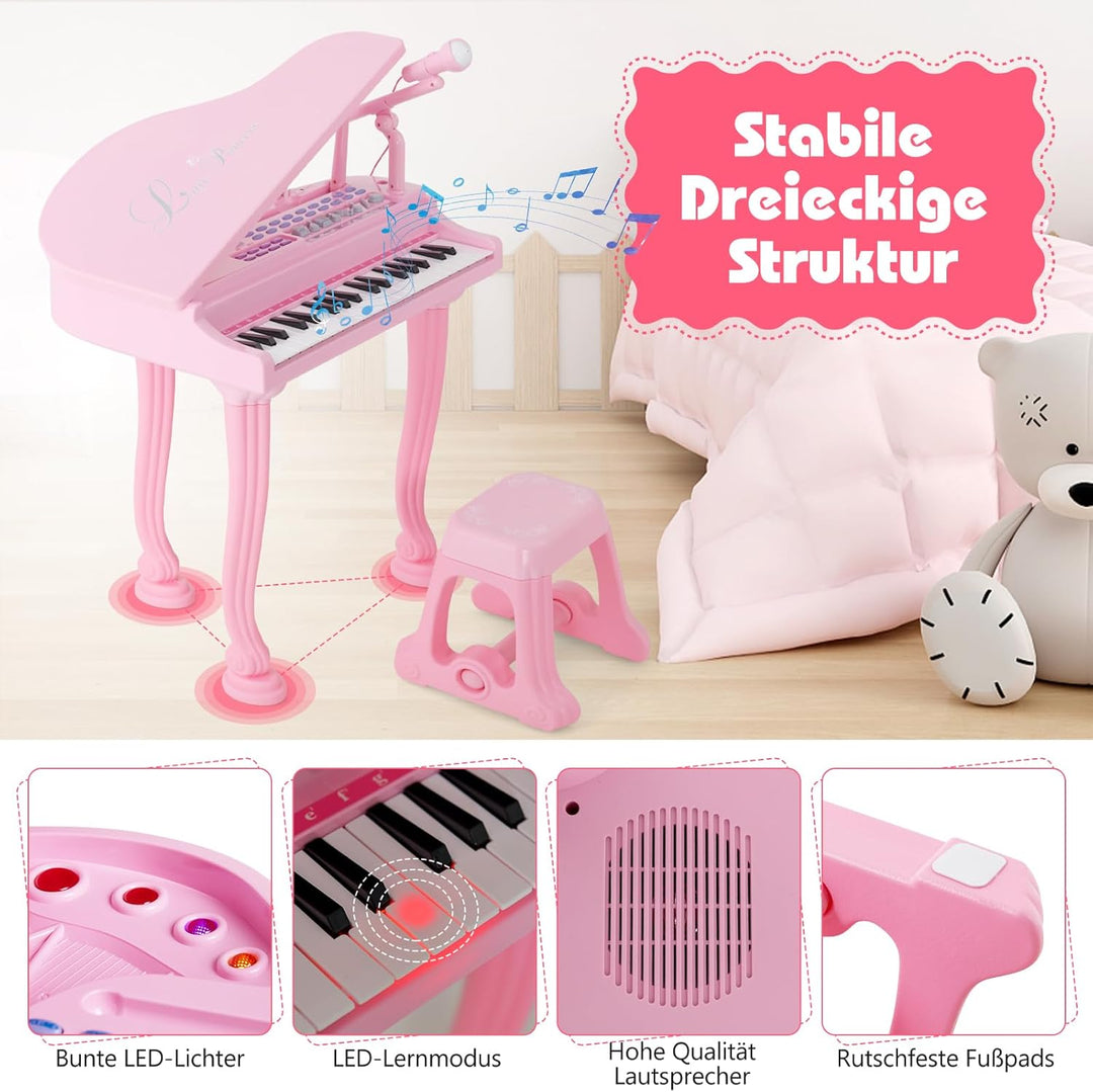 DREAMADE 37 Tasten Keyboard Kinder, Mini E-Piano mit Hocker & Mikrofon & 3 Lehrmodi & 8 Rhythmen & A