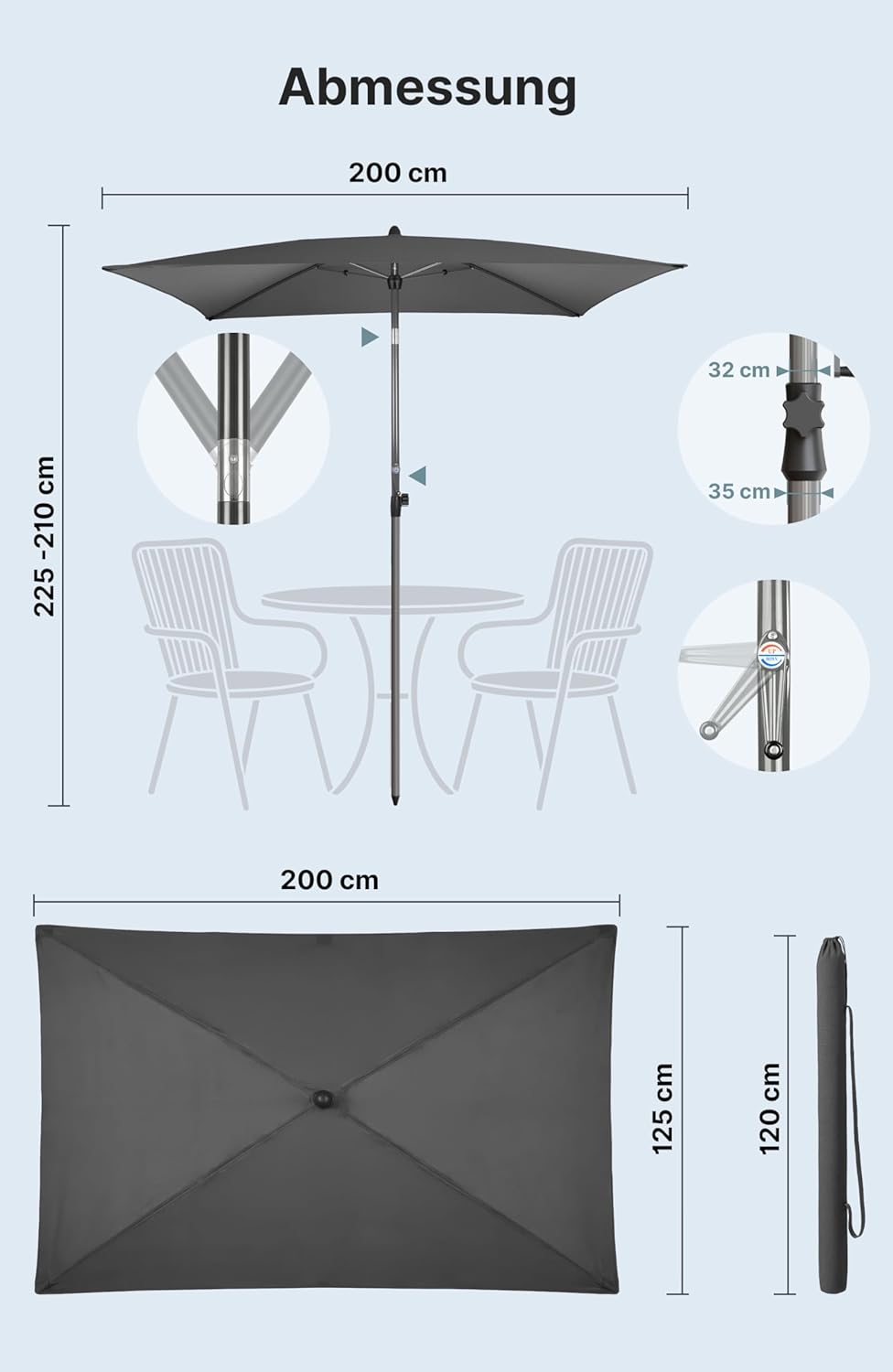 4smile Sonnenschirm Balkon SunnyShade Plus, mit Sonnenschirmhülle - Sonnnenschutz Balkon SET, Beige