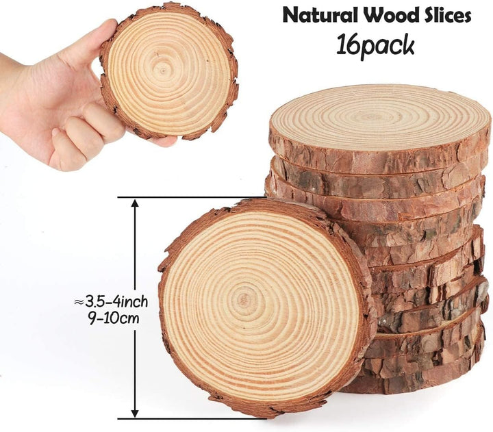ilauke 16 Stücke Holzscheiben Holz Log Scheiben 9-10cm Runde Naturholz Baumscheiben Ca.10mm Dicke fü