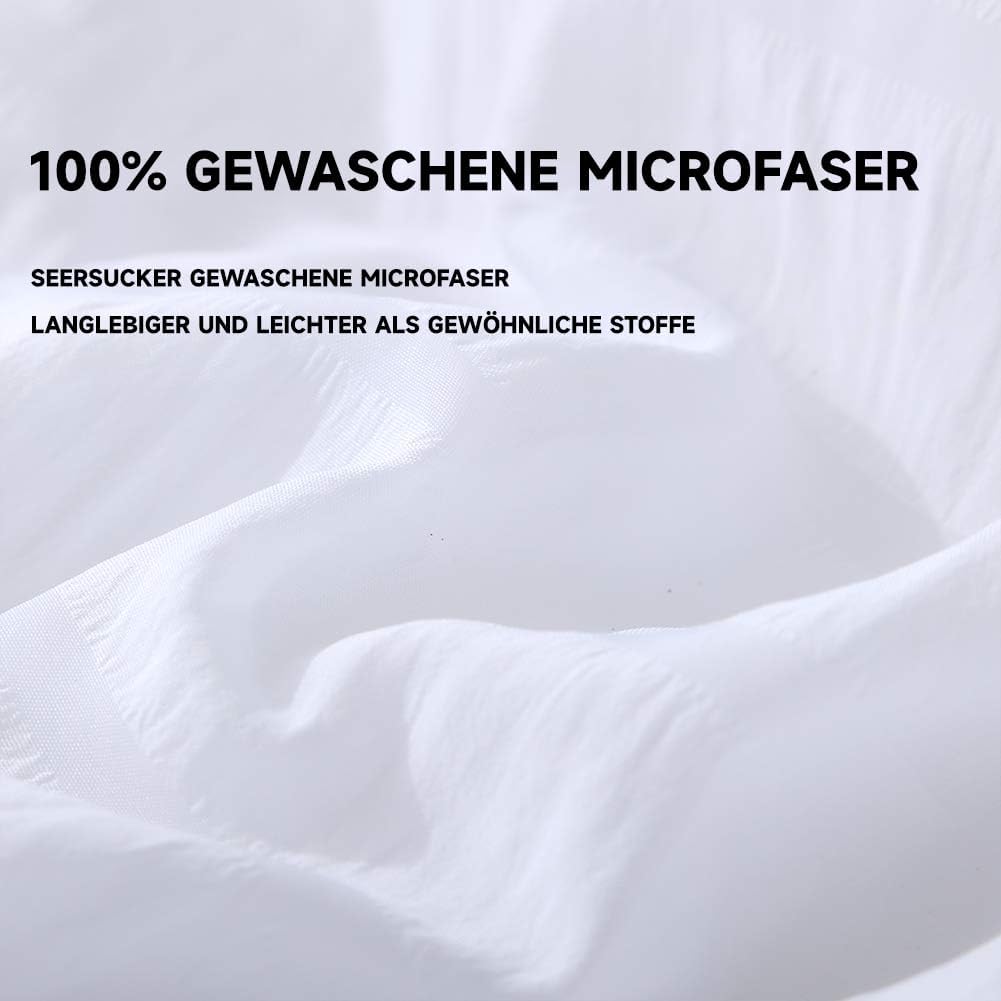 Boqingzhu Seersucker Bettwäsche Weiss 200x200cm 3 Teilig Uni Sommer Atmungsaktiv Kühlende Wende Bett