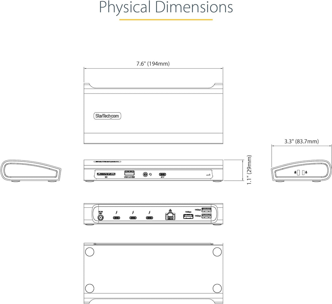 StarTech.com Thunderbolt 4 Dock, 96W PD, Einzelner 8K/Doppelmonitor 4K 60Hz, 3xTB4/USB4 Ports/4xUSB-