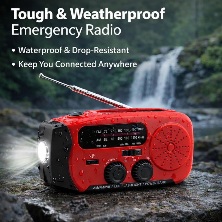 Kurbelradio Notfallradio Solarradio AM/FM, Powerbank 2000mAh, LED Taschenlampe, SOS-Alarm, USB-C, Ha