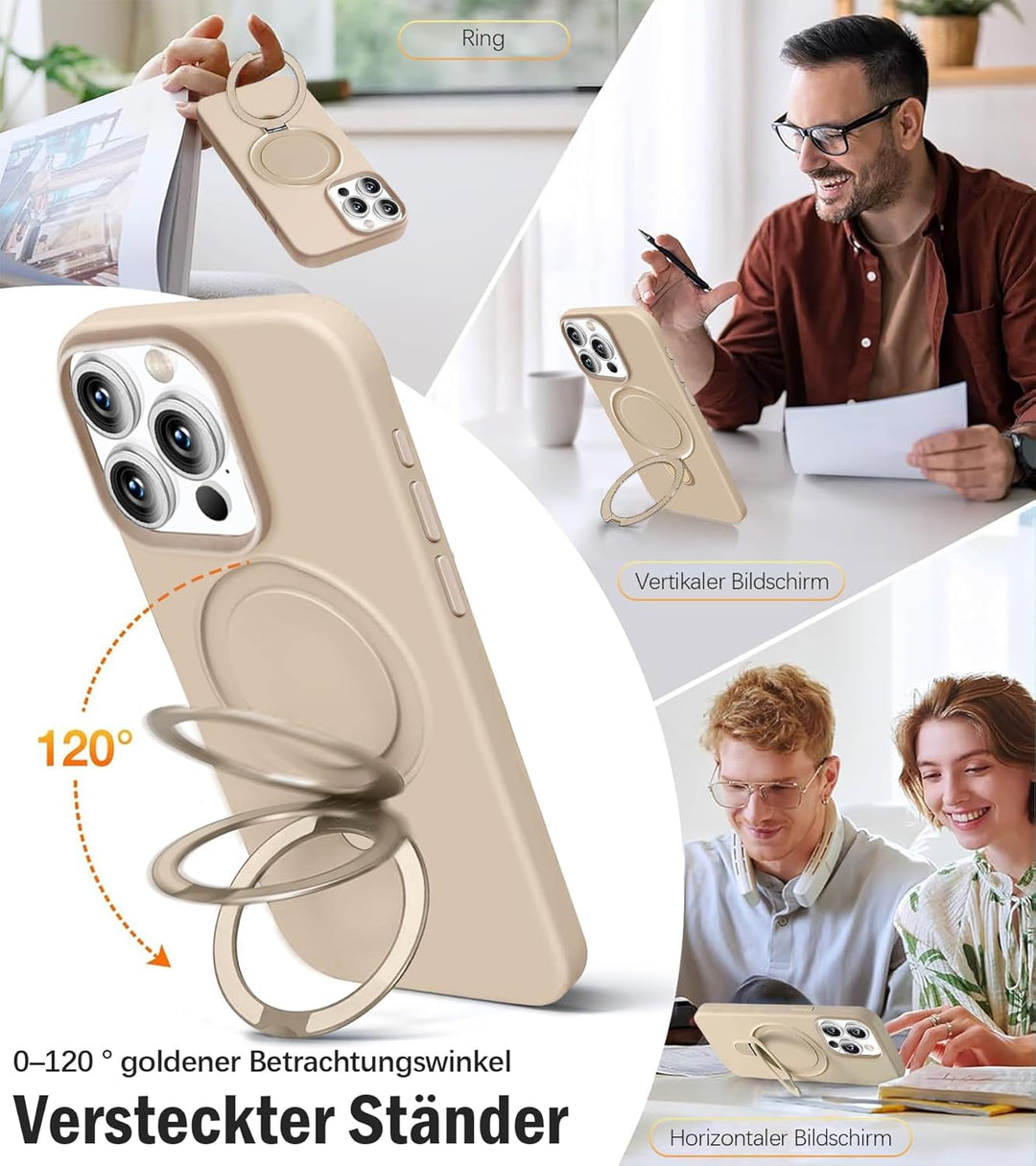 Handyhülle für iPhone 16 Pro Max Hülle mit 2 Stück Schutzfolie, Silikon Case mit Magnetisch Ring Stä