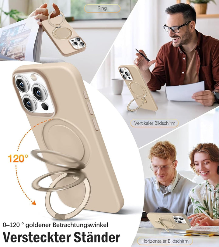 Handyhülle für iPhone 16 Pro Max Hülle mit 2 Stück Schutzfolie, Silikon Case mit Magnetisch Ring Stä